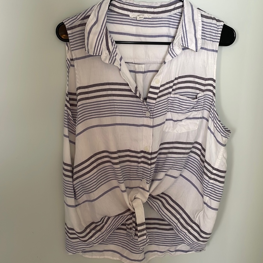 Tie front shirt with stripes
